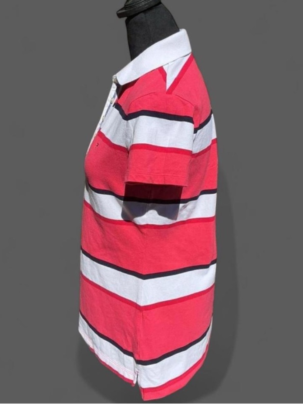 Retro Preppy Tommy Hilfiger Striped Polo Shirt in Pink, Blue, Red, and White - Picture 3 of 6